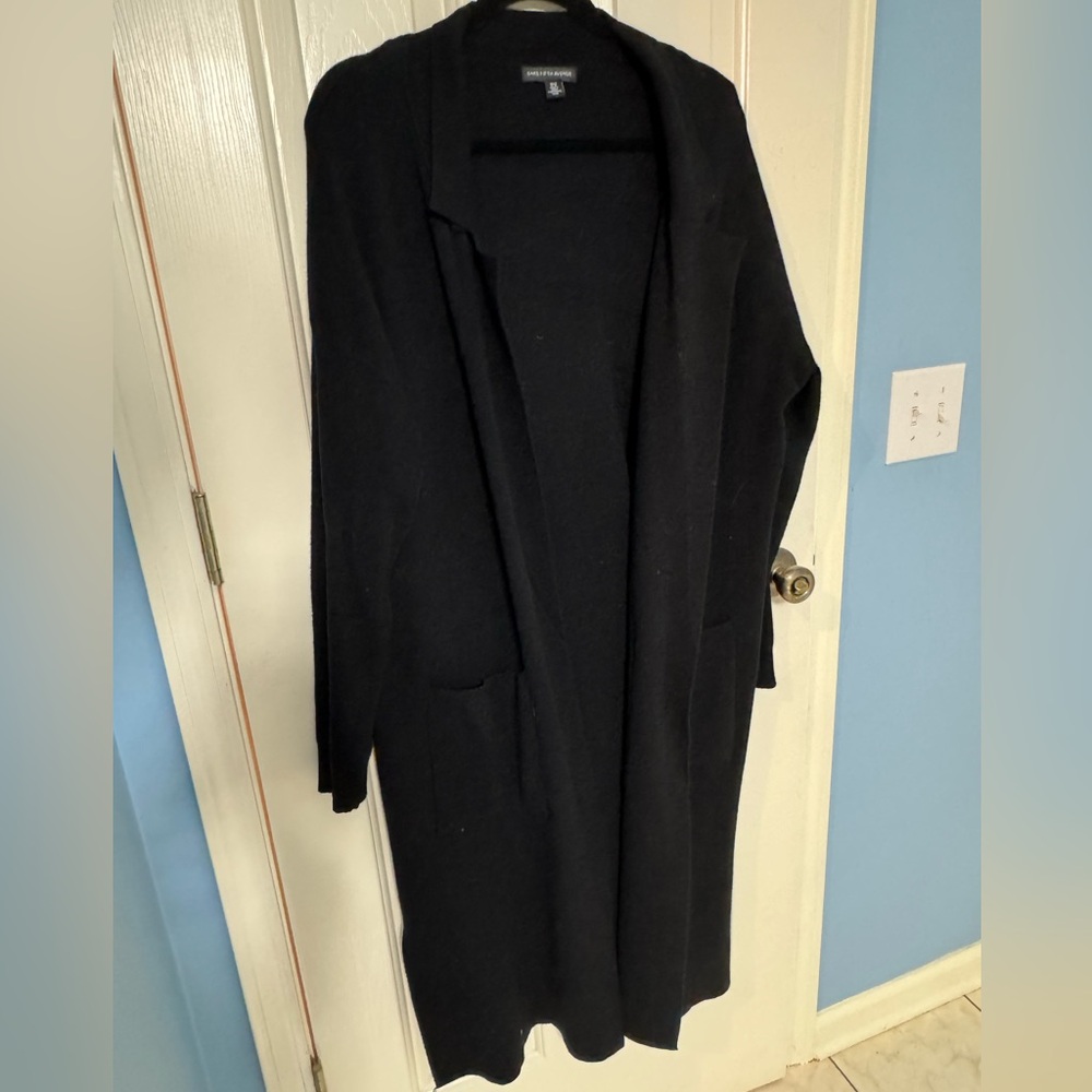 Saks fifth avenue black XL longline jacket cardigan open front elegant travel